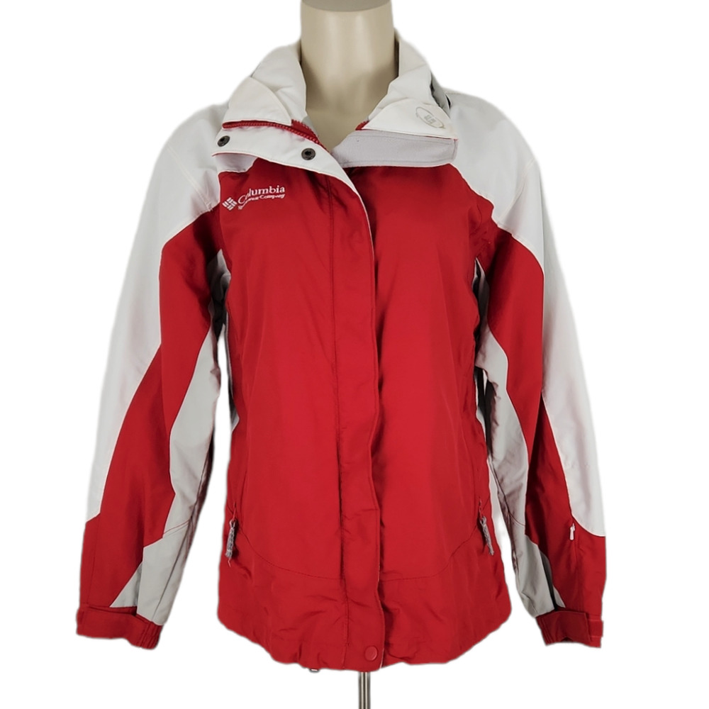Columbia Core Interchange Windbreaker Jacket Shell Sz S Red White Gray Pockets